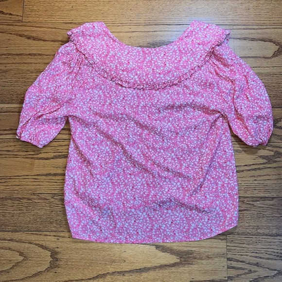 WAYF Pink Rayon Retro Peter Pan Collar Grandma Floral Coquette Buttons Blouse P - Picture 3 of 3